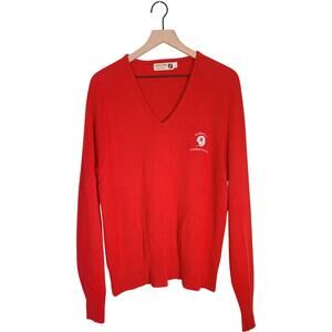 VINTAGE NEBRASKA CORNHUSKERS Logo 7 Red V Neck embroidered 80s sweater L